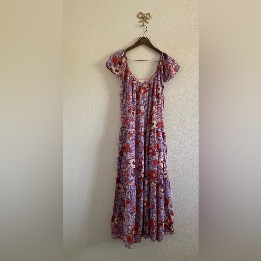 Knox Rose Womens Flutter Sleeve A-Line Midi Dress Purple Haze Floral Size M